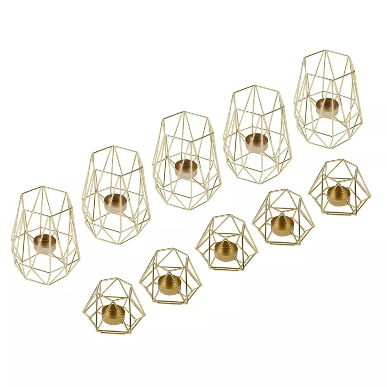 Gold Geometric Tealight Candle Holder 10Pcs Metal Candle Stand Table Centerpiece